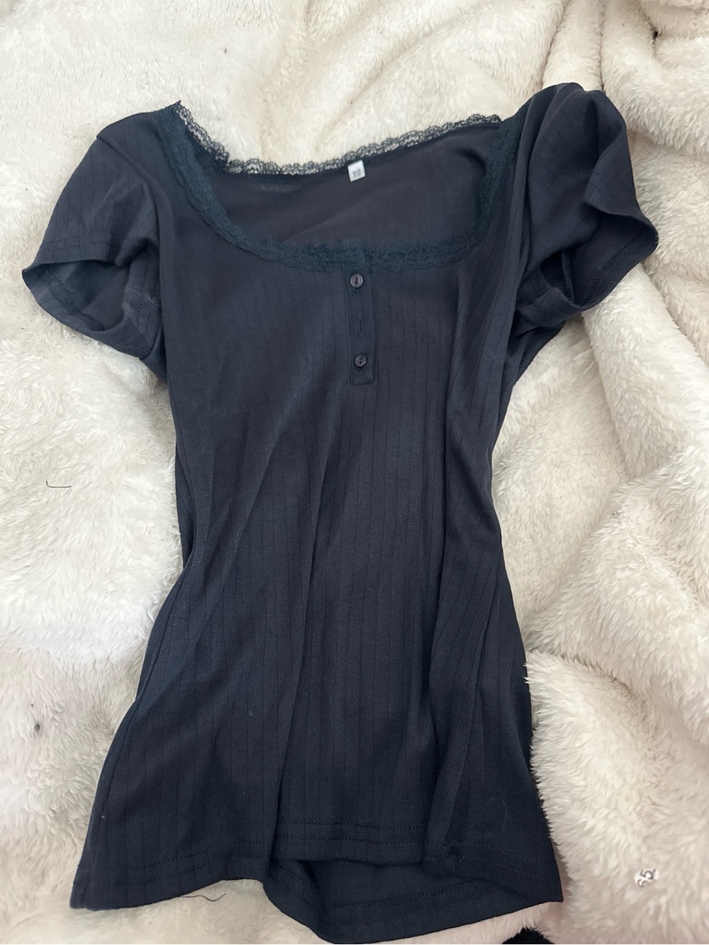 Black Lace-Trim Scoop Neck Ribbed Top